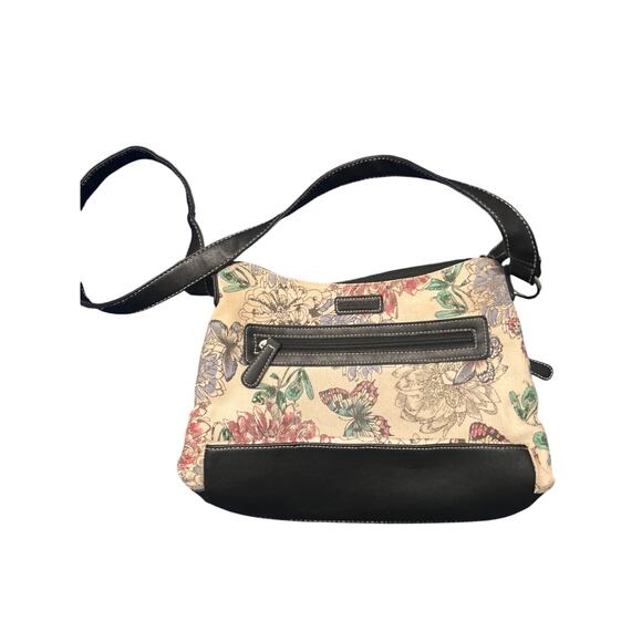 GUC Stone & Co Shoulder Bag Purse Floral/Black Faux Leather Very Clean 12"x9"x3" - Picture 2 of 5